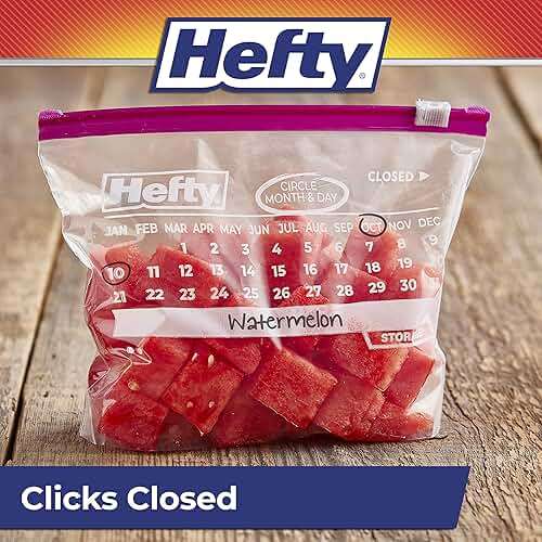 Hefty Calendar Slider Quart Storage Bags, 40 Count (Pack of 4), Quart Slider Bags with Calendar Dates, Holds Raw Meat, Cheese, Fruits, Veggies, and More, Secure Zip and Click Closure, 160 Bags - Image 6