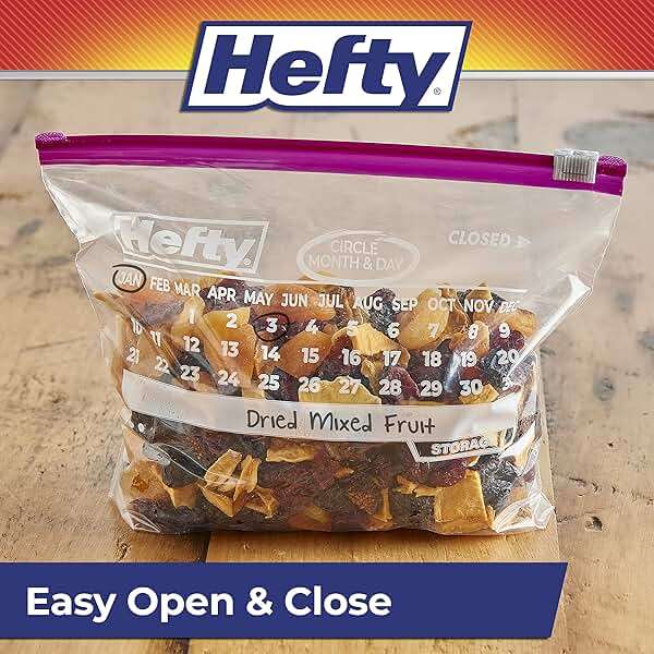 Hefty Calendar Slider Quart Storage Bags, 40 Count (Pack of 4), Quart Slider Bags with Calendar Dates, Holds Raw Meat, Cheese, Fruits, Veggies, and More, Secure Zip and Click Closure, 160 Bags - Image 7