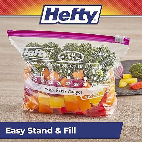 Hefty Calendar Slider Quart Storage Bags, 40 Count (Pack of 4), Quart Slider Bags with Calendar Dates, Holds Raw Meat, Cheese, Fruits, Veggies, and More, Secure Zip and Click Closure, 160 Bags - Image 8