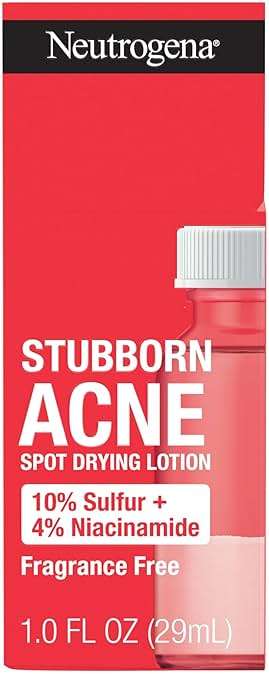 Neutrogena Stubborn Acne Spot Drying Lotion, Fragrance-Free Sulfur Acne Treatment Clears Acne By Drying Up & Shrinking Pimples, Paraben- & Oil-Free, 10% Sulfur & 4% Niacinamide, 1.0 fl. oz - Image 1