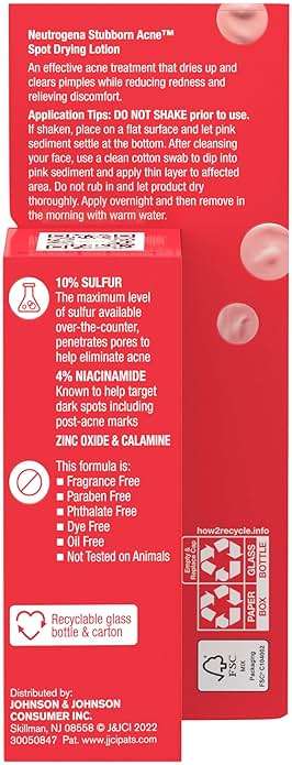 Neutrogena Stubborn Acne Spot Drying Lotion, Fragrance-Free Sulfur Acne Treatment Clears Acne By Drying Up & Shrinking Pimples, Paraben- & Oil-Free, 10% Sulfur & 4% Niacinamide, 1.0 fl. oz - Image 6
