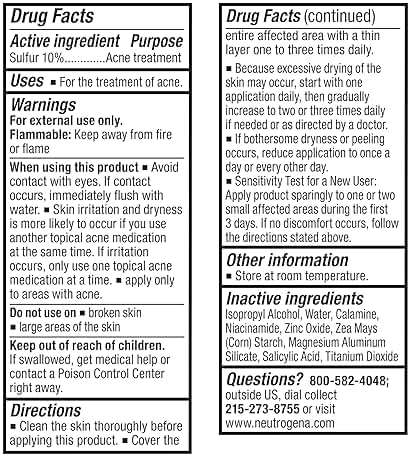 Neutrogena Stubborn Acne Spot Drying Lotion, Fragrance-Free Sulfur Acne Treatment Clears Acne By Drying Up & Shrinking Pimples, Paraben- & Oil-Free, 10% Sulfur & 4% Niacinamide, 1.0 fl. oz - Image 7