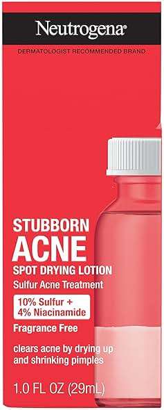 Neutrogena Stubborn Acne Spot Drying Lotion, Fragrance-Free Sulfur Acne Treatment Clears Acne By Drying Up & Shrinking Pimples, Paraben- & Oil-Free, 10% Sulfur & 4% Niacinamide, 1.0 fl. oz - Image 8