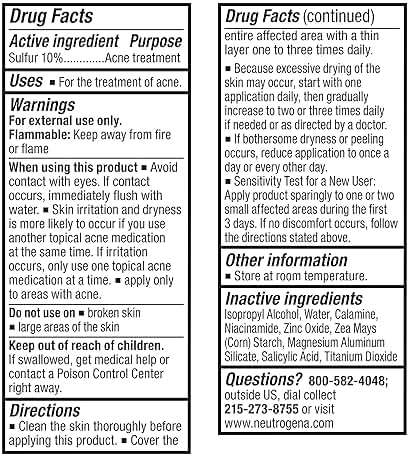 Neutrogena Stubborn Acne Spot Drying Lotion, Fragrance-Free Sulfur Acne Treatment Clears Acne By Drying Up & Shrinking Pimples, Paraben- & Oil-Free, 10% Sulfur & 4% Niacinamide, 1.0 fl. oz - Image 10
