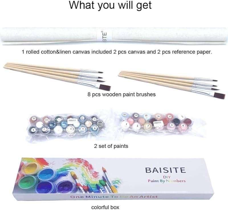 BAISITE Paint by Numbers Kit for Adults Beginners,12" Wx16 L 2 Pack Canvas for Painting Kits for Adults in Colorful Box-Sunset Lake Mountains1112 - Image 6