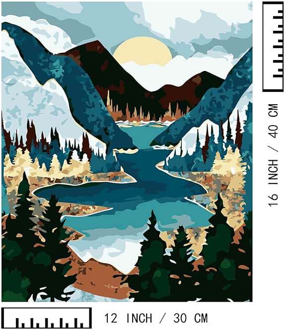 BAISITE Paint by Numbers Kit for Adults Beginners,12" Wx16 L 2 Pack Canvas for Painting Kits for Adults in Colorful Box-Sunset Lake Mountains1112 - Image 7