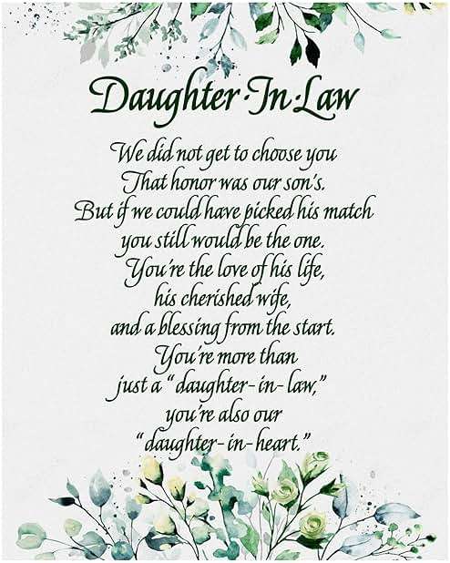 AMERICAN LUXURY GIFTS Daughter-in-Law Heartfelt Floral Poem - Inspirational Motivational Wall Art Decor - Home Office Living Room Gift - 8x10 Unframed Print - Image 1