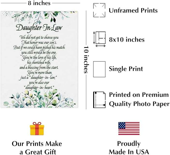 AMERICAN LUXURY GIFTS Daughter-in-Law Heartfelt Floral Poem - Inspirational Motivational Wall Art Decor - Home Office Living Room Gift - 8x10 Unframed Print - Image 2