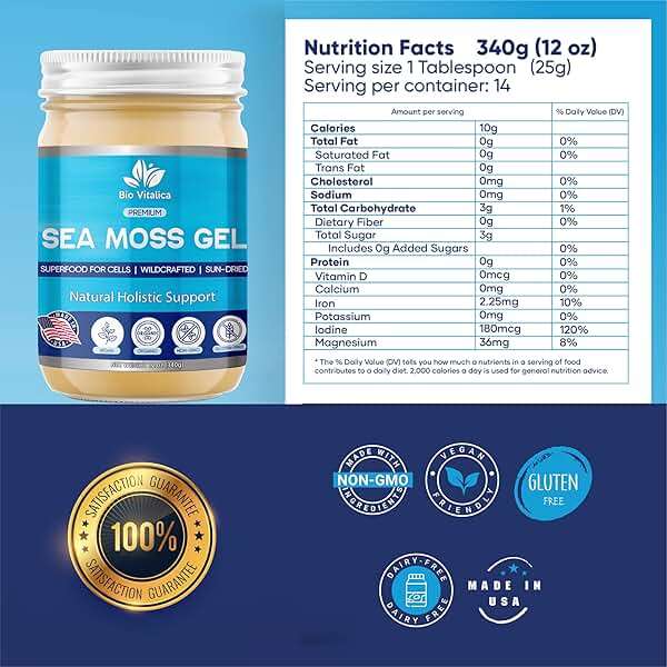 BioVitalica Organic Irish Sea Moss Gel 12oz - USA Made Dr.Sebi Wildcrafted Seamoss - Vegan Superfood with Iodine, Bladderwrack & Burdock Root for Immune & Energy Boost, Skin & Hair Health - Pack of 1 - Image 2