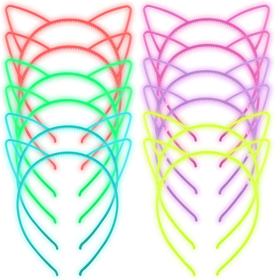 ZIRICHER 12pcs Glow in the Dark Headbands,Plastic Light Up Hair Band Luminous Headband Cat Headband For Girls Party Crown Headbands - Image 1