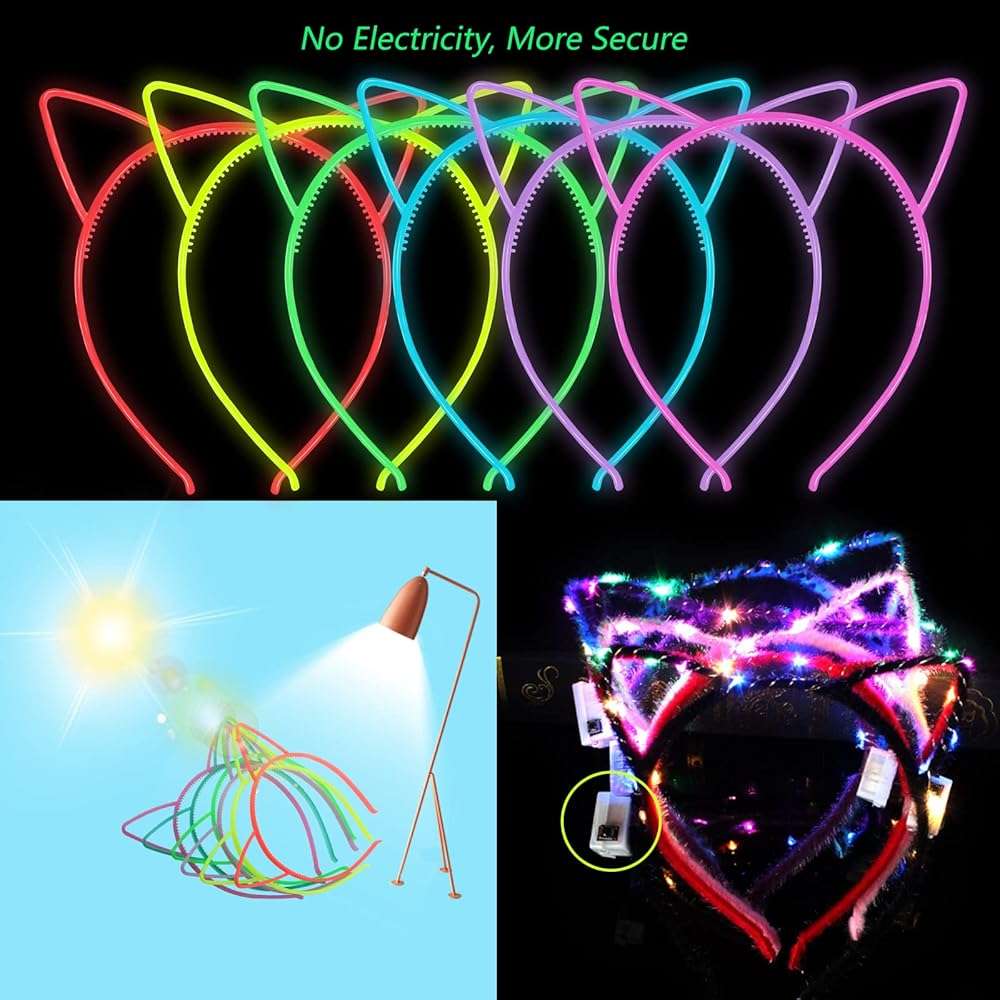 ZIRICHER 12pcs Glow in the Dark Headbands,Plastic Light Up Hair Band Luminous Headband Cat Headband For Girls Party Crown Headbands - Image 2