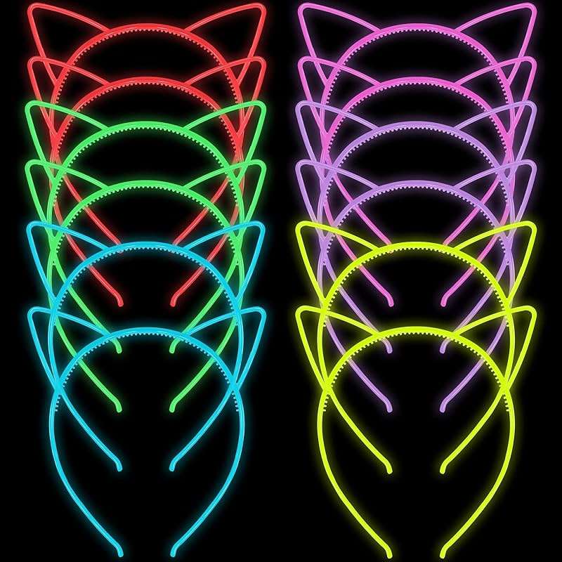 ZIRICHER 12pcs Glow in the Dark Headbands,Plastic Light Up Hair Band Luminous Headband Cat Headband For Girls Party Crown Headbands - Image 7