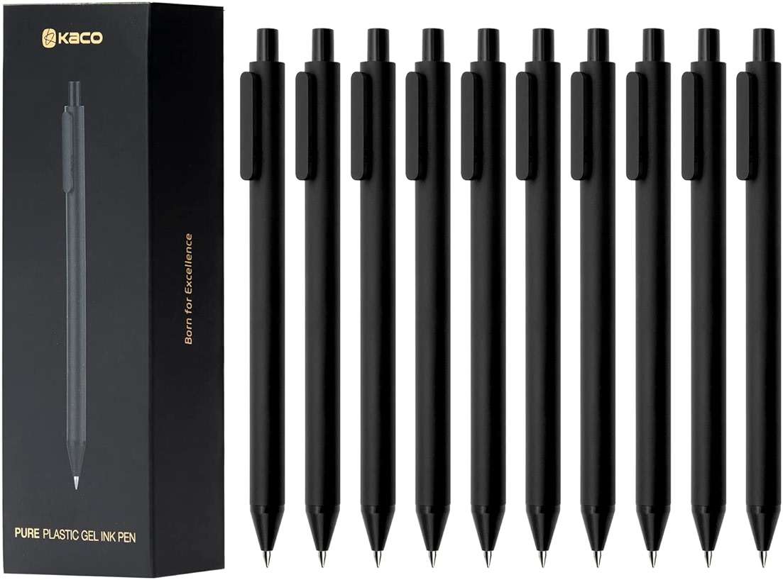 Kaco Gel Pens, 0.5 mm Fine Point, Black Ink 10 Count, Quick Dry Smooth Writing, Aesthetic Office Supplies Refillable Retractable - Image 1
