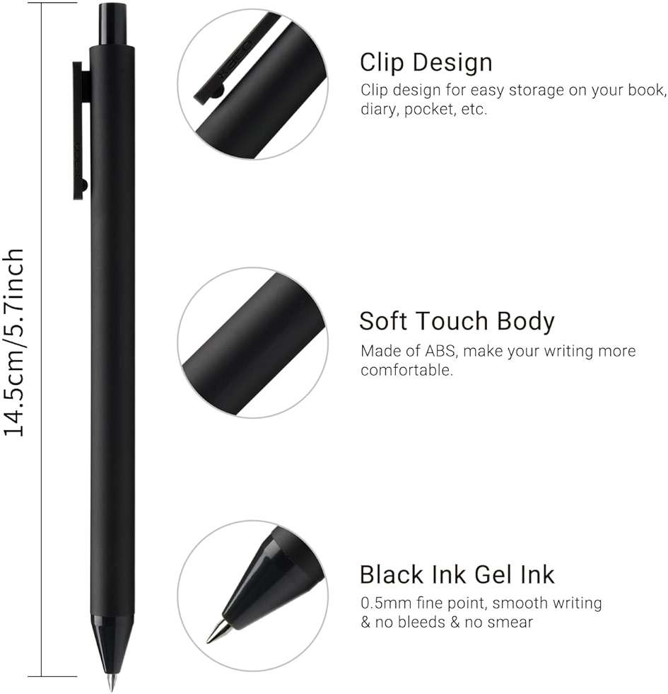 Kaco Gel Pens, 0.5 mm Fine Point, Black Ink 10 Count, Quick Dry Smooth Writing, Aesthetic Office Supplies Refillable Retractable - Image 3