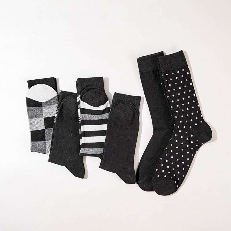 GLENMEARL Mens Dress Socks 6 Pack, Classic Patterned Black Combed Cotton Casual Mid Calf Socks for Men, Size 10-13 - Image 2