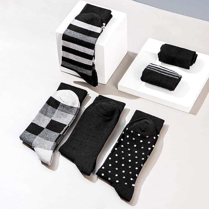 GLENMEARL Mens Dress Socks 6 Pack, Classic Patterned Black Combed Cotton Casual Mid Calf Socks for Men, Size 10-13 - Image 3