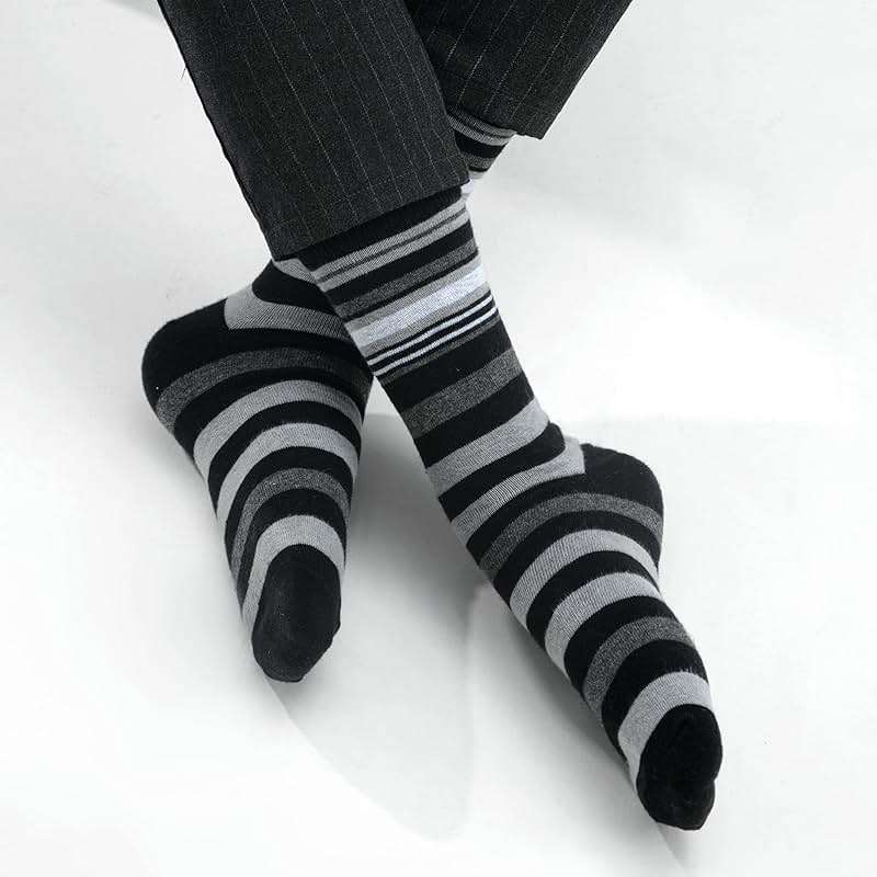GLENMEARL Mens Dress Socks 6 Pack, Classic Patterned Black Combed Cotton Casual Mid Calf Socks for Men, Size 10-13 - Image 4