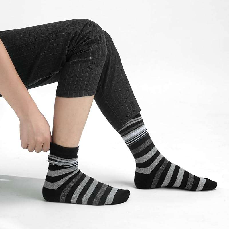 GLENMEARL Mens Dress Socks 6 Pack, Classic Patterned Black Combed Cotton Casual Mid Calf Socks for Men, Size 10-13 - Image 5
