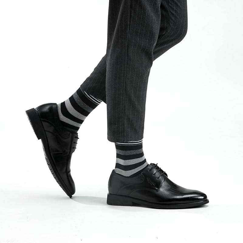 GLENMEARL Mens Dress Socks 6 Pack, Classic Patterned Black Combed Cotton Casual Mid Calf Socks for Men, Size 10-13 - Image 6