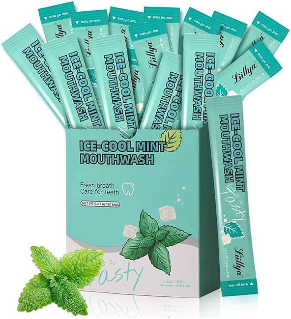 Liillya Travel Mouthwash Packets, Portable Single-Use Oral Rinse for Fresh Breath, Alcohol Free & Fluoride Free Cool Mint, TSA Compliant Travel Size Mouthwash, 20 Packs - Image 1