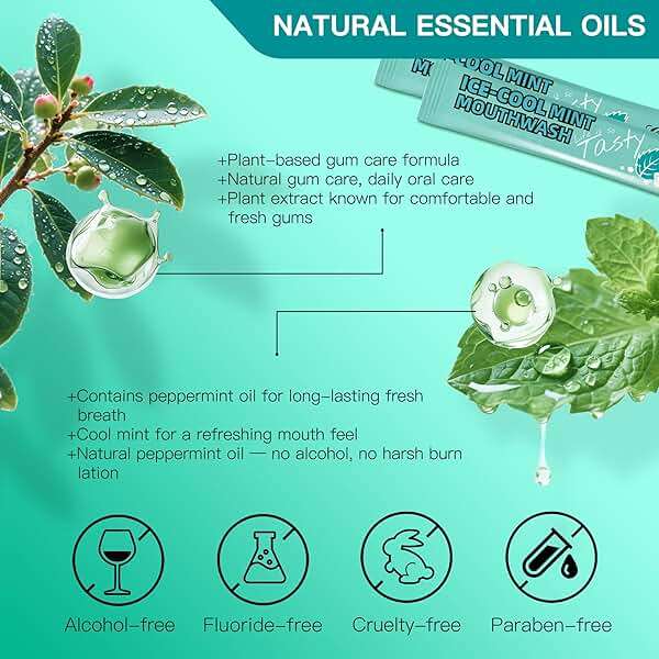 Liillya Travel Mouthwash Packets, Portable Single-Use Oral Rinse for Fresh Breath, Alcohol Free & Fluoride Free Cool Mint, TSA Compliant Travel Size Mouthwash, 20 Packs - Image 2