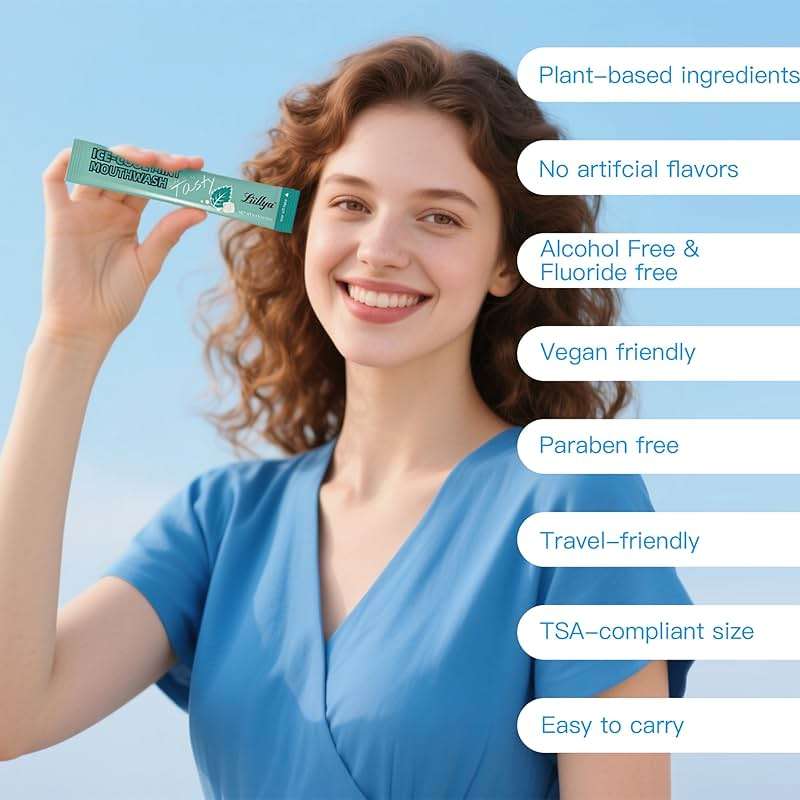 Liillya Travel Mouthwash Packets, Portable Single-Use Oral Rinse for Fresh Breath, Alcohol Free & Fluoride Free Cool Mint, TSA Compliant Travel Size Mouthwash, 20 Packs - Image 9