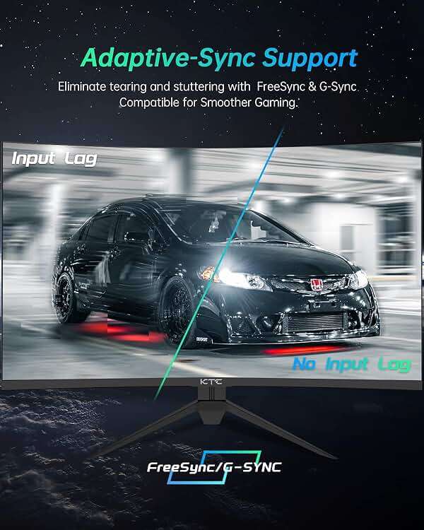 KTC 32 inch Curved Gaming Monitor, 2K 180Hz 185Hz 1440P PC Monitor, 1500R Frameless, 1ms, HDR, FreeSync Premium, DisplayPort/HDMI/USB, VESA Wall Mount, H32S17 - Image 5