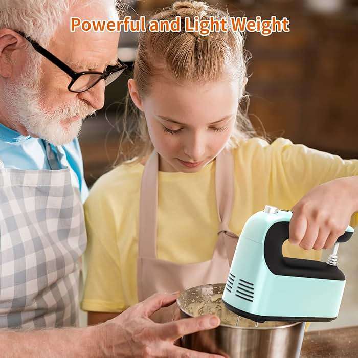 Yomelo 9-Speed Digital Hand Mixer Electric, 400W Powerful DC Motor, Hand Mixer Electric Handheld with Snap-On Storage Case, 5 Stainless Steel Accessories, Beaters, Dough Hooks, Whisk(Ice Blue/Black) - Image 2