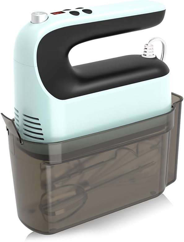 Yomelo 9-Speed Digital Hand Mixer Electric, 400W Powerful DC Motor, Hand Mixer Electric Handheld with Snap-On Storage Case, 5 Stainless Steel Accessories, Beaters, Dough Hooks, Whisk(Ice Blue/Black) - Image 3