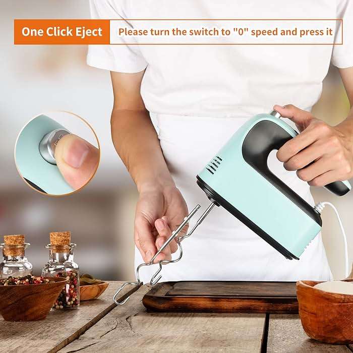 Yomelo 9-Speed Digital Hand Mixer Electric, 400W Powerful DC Motor, Hand Mixer Electric Handheld with Snap-On Storage Case, 5 Stainless Steel Accessories, Beaters, Dough Hooks, Whisk(Ice Blue/Black) - Image 6
