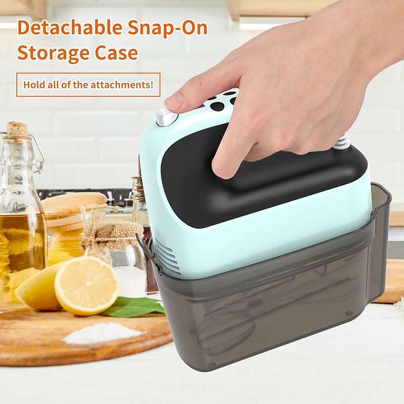 Yomelo 9-Speed Digital Hand Mixer Electric, 400W Powerful DC Motor, Hand Mixer Electric Handheld with Snap-On Storage Case, 5 Stainless Steel Accessories, Beaters, Dough Hooks, Whisk(Ice Blue/Black) - Image 7