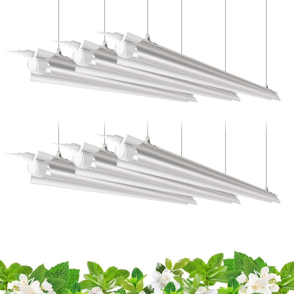 Barrina Plant Grow Lights, 4FT 5000K Full Spectrum Daylight White, 252W(6 x 42W, 1400W Equivalent), T8 LED Grow Light Strips, Growing Lamp Fixture, Plant Lights for Indoor Plants, Greenhouse, 6-Pack - Image 1