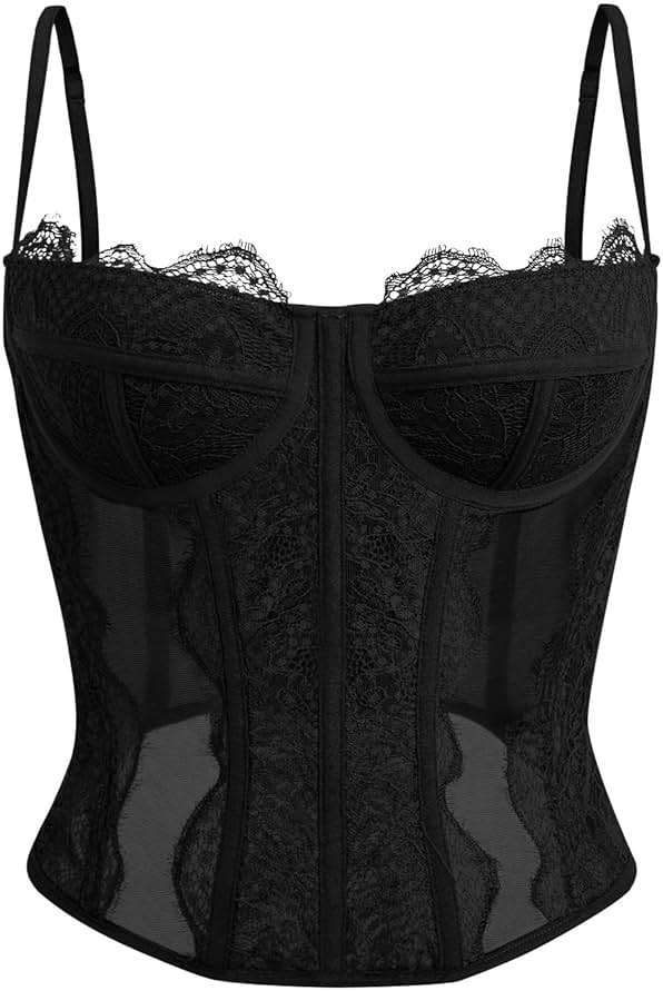 Dealmore Corset Tops For Women Going Out Lace Mesh Date Night Fall Fashion Outfits Clothes Crop Cute Party Strap Tank - Image 1