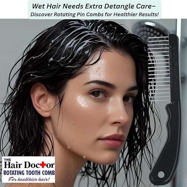 The Hair Doctor Extra Long Tooth Hair Comb 1 1/4 Inch with silky smooth rotating teeth reduces hair damage (Classic Black) - Image 2