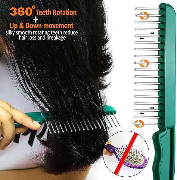 The Hair Doctor Extra Long Tooth Hair Comb 1 1/4 Inch with silky smooth rotating teeth reduces hair damage (Classic Black) - Image 4