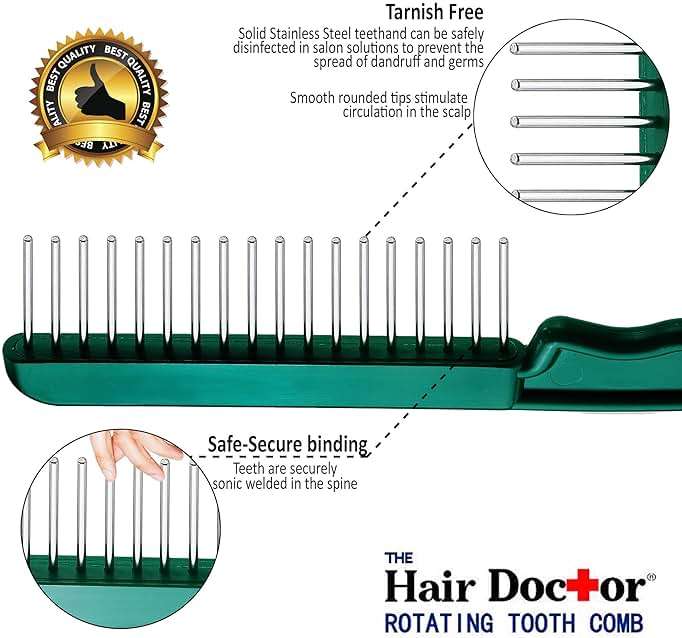 The Hair Doctor Extra Long Tooth Hair Comb 1 1/4 Inch with silky smooth rotating teeth reduces hair damage (Classic Black) - Image 5