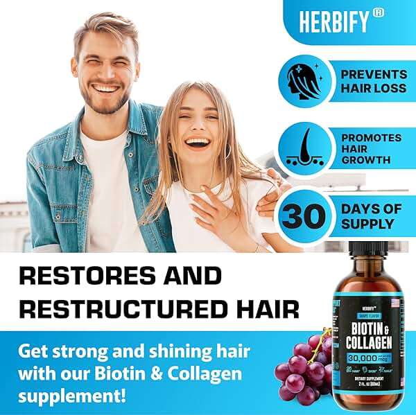 HERBIFY Liquid Biotin and Collagen Drops for Women & Men, 30 Days of Supply - Support Hair, Skin & Nails - Liquid Collagen for Women - 2 FL Oz Made in USA - Image 3