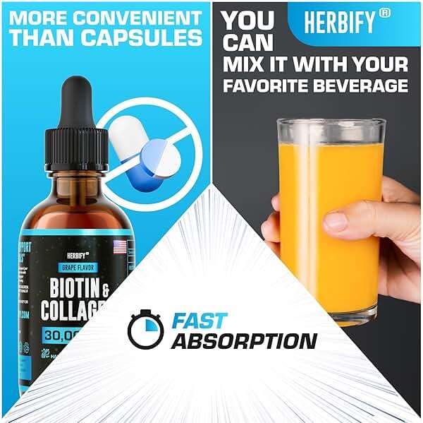 HERBIFY Liquid Biotin and Collagen Drops for Women & Men, 30 Days of Supply - Support Hair, Skin & Nails - Liquid Collagen for Women - 2 FL Oz Made in USA - Image 5
