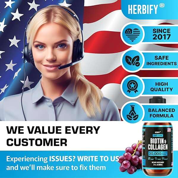 HERBIFY Liquid Biotin and Collagen Drops for Women & Men, 30 Days of Supply - Support Hair, Skin & Nails - Liquid Collagen for Women - 2 FL Oz Made in USA - Image 6