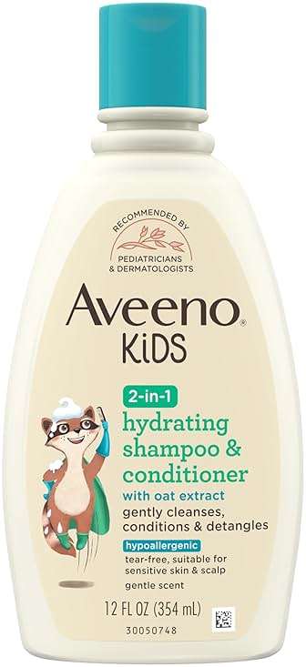 Aveeno Kids Shampoo & Conditioner, Formulated With Oat Extract to Gently Cleanse, Condition & Detangle Kids Hair, For Sensitive Skin and Scalp, Hypoallergenic, 12 Fl Oz - Image 1