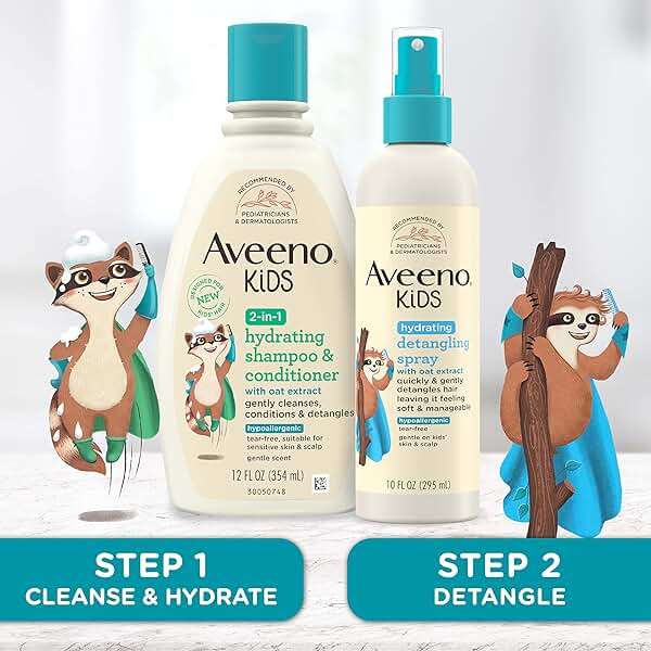 Aveeno Kids Shampoo & Conditioner, Formulated With Oat Extract to Gently Cleanse, Condition & Detangle Kids Hair, For Sensitive Skin and Scalp, Hypoallergenic, 12 Fl Oz - Image 4