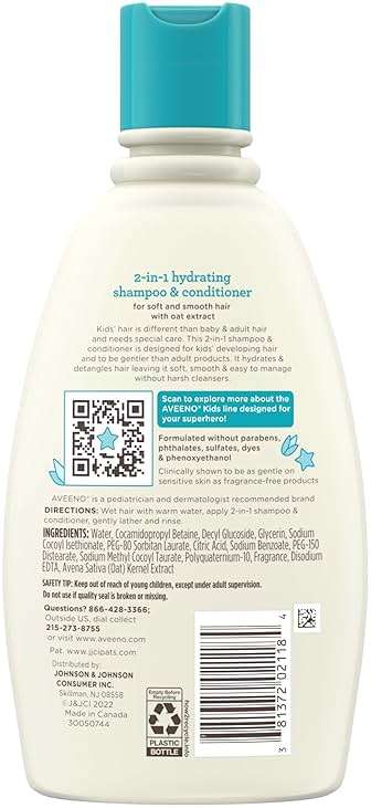 Aveeno Kids Shampoo & Conditioner, Formulated With Oat Extract to Gently Cleanse, Condition & Detangle Kids Hair, For Sensitive Skin and Scalp, Hypoallergenic, 12 Fl Oz - Image 8