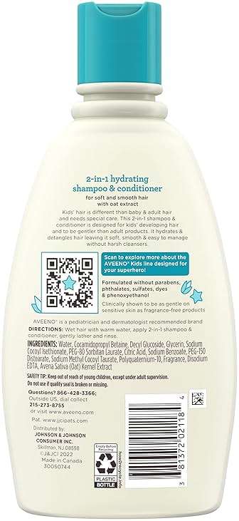 Aveeno Kids Shampoo & Conditioner, Formulated With Oat Extract to Gently Cleanse, Condition & Detangle Kids Hair, For Sensitive Skin and Scalp, Hypoallergenic, 12 Fl Oz - Image 9