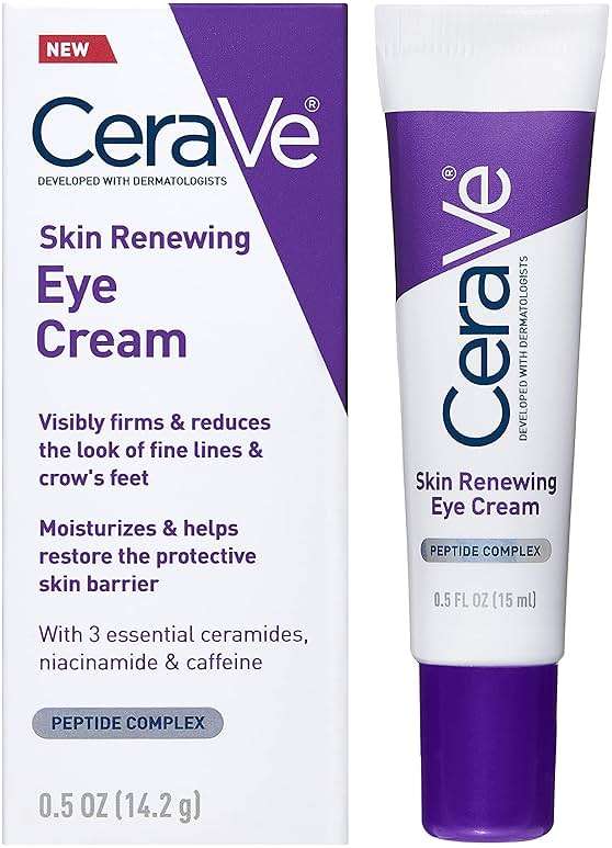 CeraVe Skin Renewing Eye Cream For Wrinkles, Under Eye Cream With Peptides + Caffeine + Niacinamide, For Wrinkles & Crows Feet, Paraben Free & Opthalmologist Tested - Image 1