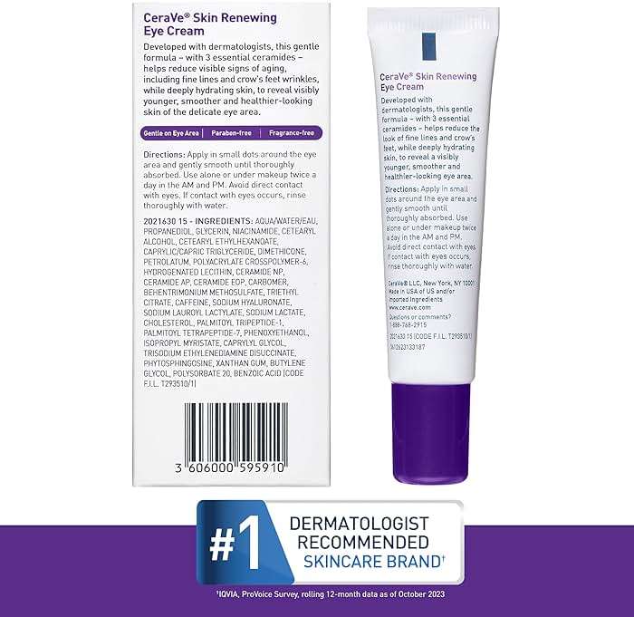 CeraVe Skin Renewing Eye Cream For Wrinkles, Under Eye Cream With Peptides + Caffeine + Niacinamide, For Wrinkles & Crows Feet, Paraben Free & Opthalmologist Tested - Image 6