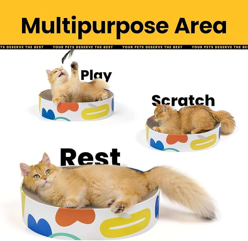Conlun Cat Scratcher Cardboard,2 in 1 Oval Cat Scratch Pad Bowl for Indoor Kitty Grinding Claw,Round Kittens Scratching Board Corrugated Lounge Pet Beds&Furniture Protector for Sofas - Image 5