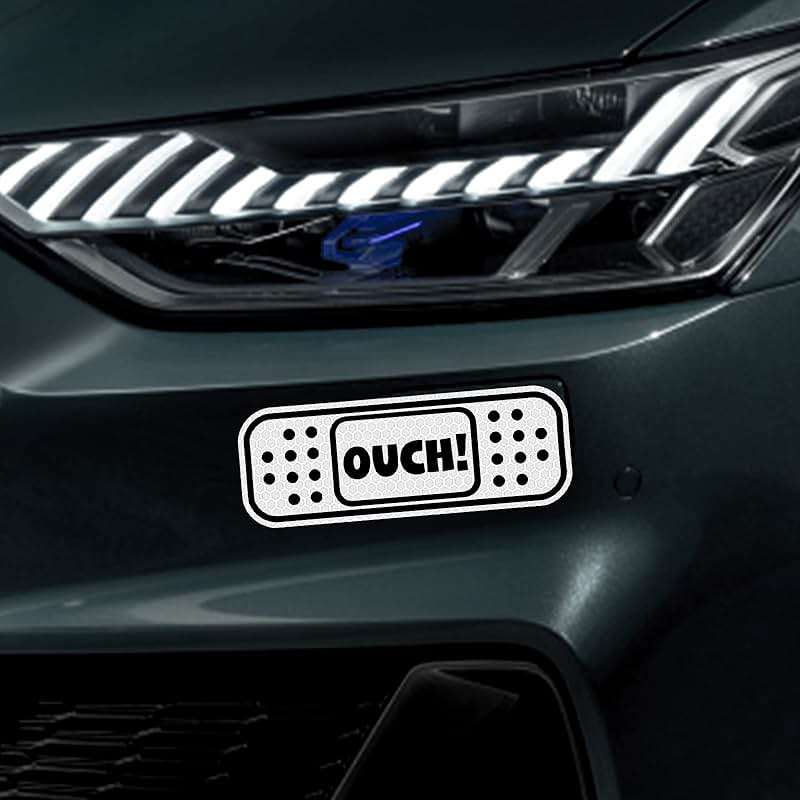 Nouiroy 6 Pack Funny Reflective Sticker for Cars, 4.8 * 1.7in OUCH Sticker for Dent Scratch Cover, Band Aid Decals Adhesive Vinyl Decal, White - Image 1