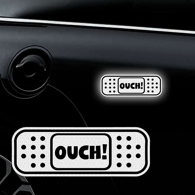 Nouiroy 6 Pack Funny Reflective Sticker for Cars, 4.8 * 1.7in OUCH Sticker for Dent Scratch Cover, Band Aid Decals Adhesive Vinyl Decal, White - Image 4