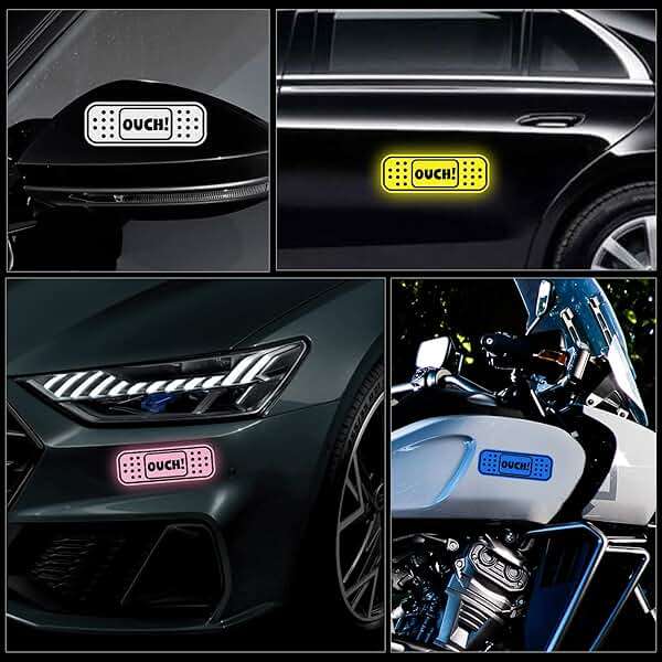 Nouiroy 6 Pack Funny Reflective Sticker for Cars, 4.8 * 1.7in OUCH Sticker for Dent Scratch Cover, Band Aid Decals Adhesive Vinyl Decal, White - Image 5