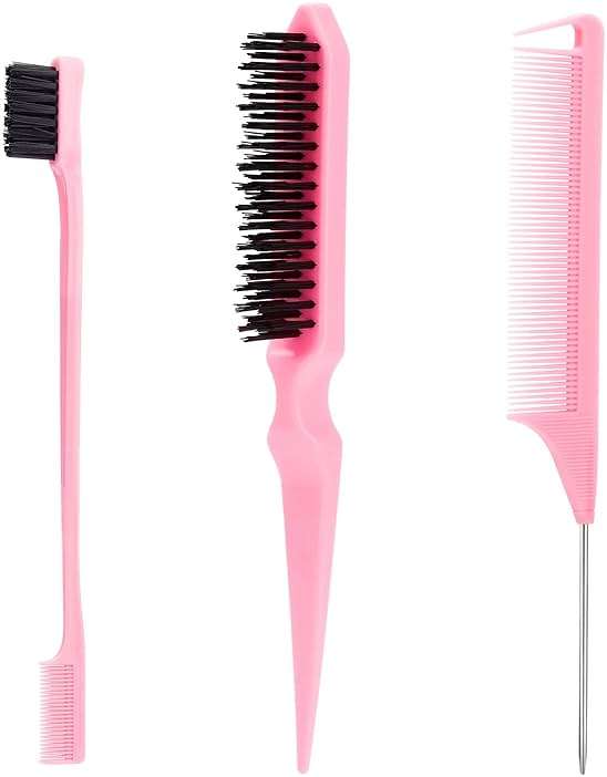SWEET VIEW 3 Pcs Slick Back Hair Brush, Rat Tail Comb, Edge | Bristle Brush, Hair Accessories for Girls, Kids, Toddlers Sleek Ponytail/Bun, Edge Control and Smoothing Baby Hair & Flyaways - Image 1